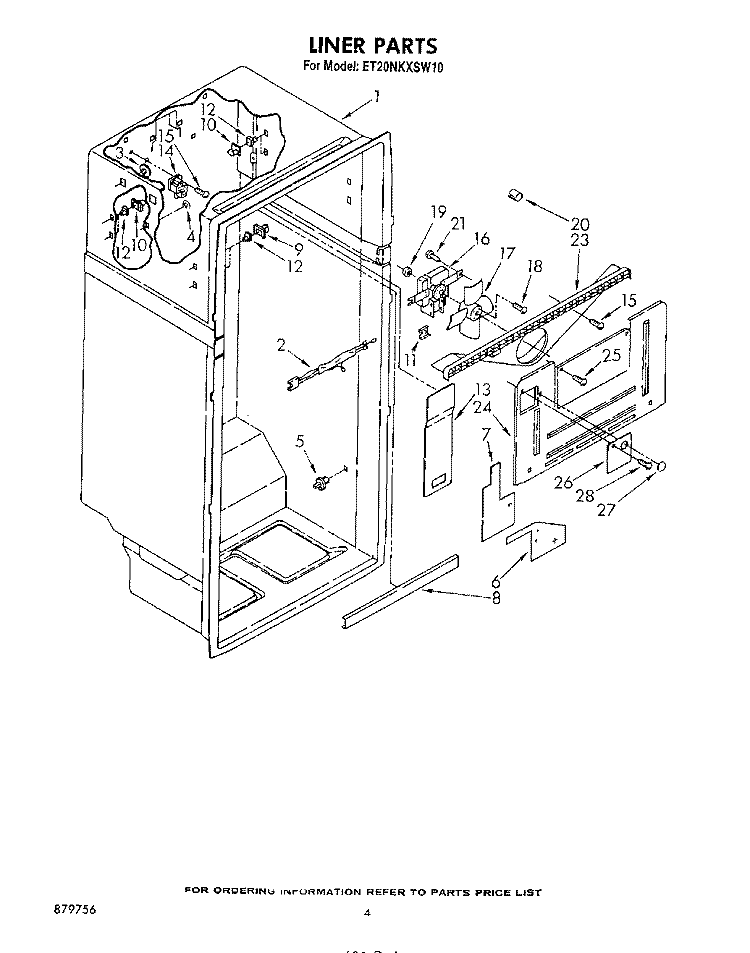 LINER Diagram and Parts List for ET20NKXSW10  Whirlpool Refrigerator