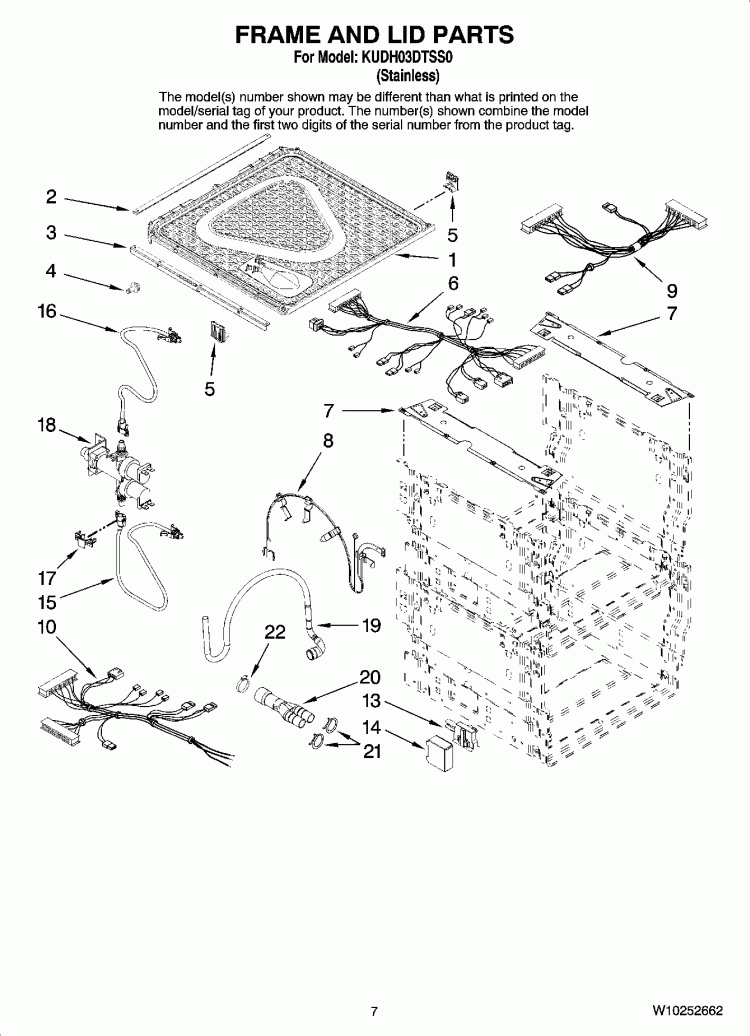 FRAME AND LID PARTS Diagram and Parts List for KUDH03DTSS0  KitchenAid Dishwasher