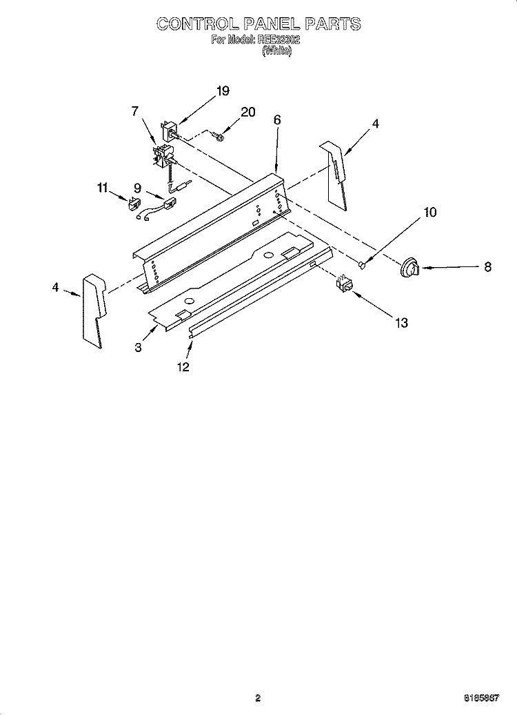 CONTROL PANEL PARTS Diagram and Parts List for REE32302  Roper Range