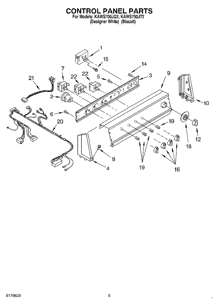 CONTROL PANEL Diagram and Parts List for KAWS700JT2  KitchenAid Washer