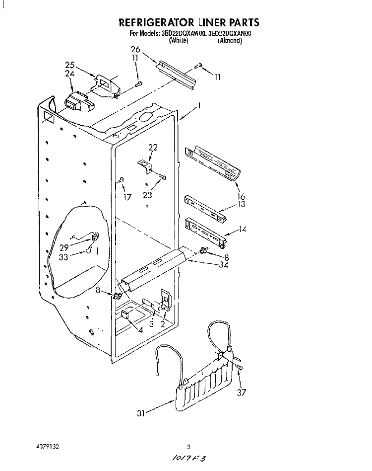 REFRIGERATOR LINER Diagram and Parts List for 3ED22DQXAW00  Whirlpool Refrigerator