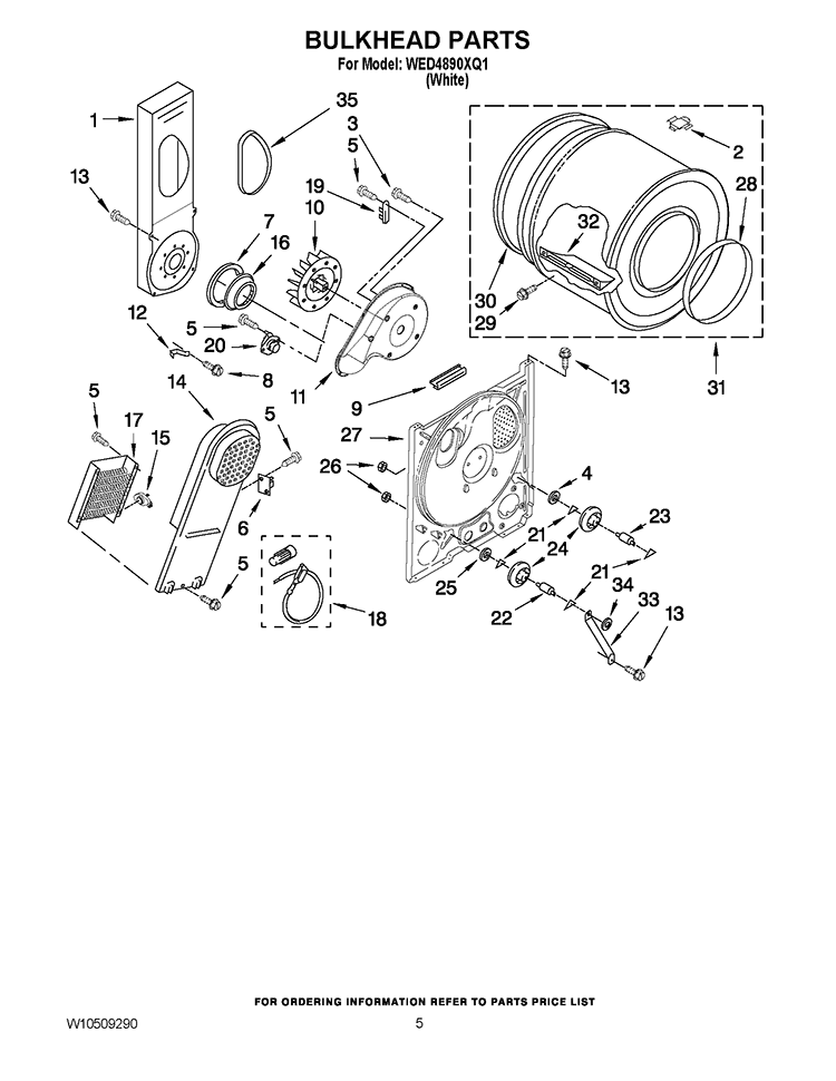 BULKHEAD PARTS Diagram and Parts List for WED4890XQ0  Whirlpool Dryer