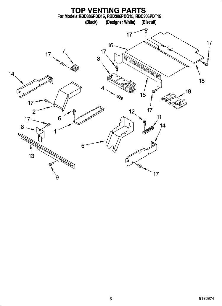 TOP VENTING PARTS, OPTIONAL PARTS Diagram and Parts List for RBD306PDB15  Whirlpool Wall Oven