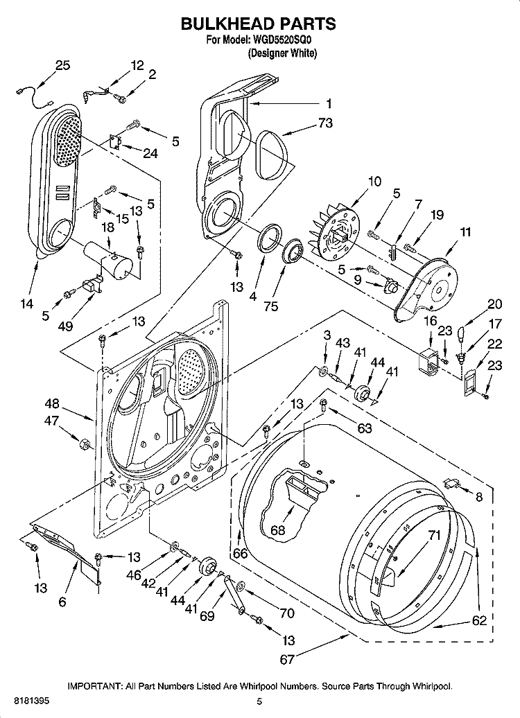 BULKHEAD PARTS Diagram and Parts List for WGD5520SQ0  Whirlpool Dryer
