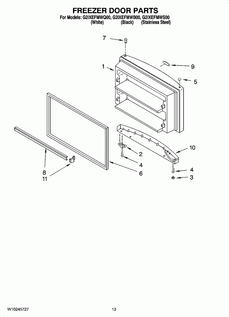 FREEZER DOOR PARTS Diagram and Parts List for G2IXEFMWB00  Whirlpool Refrigerator