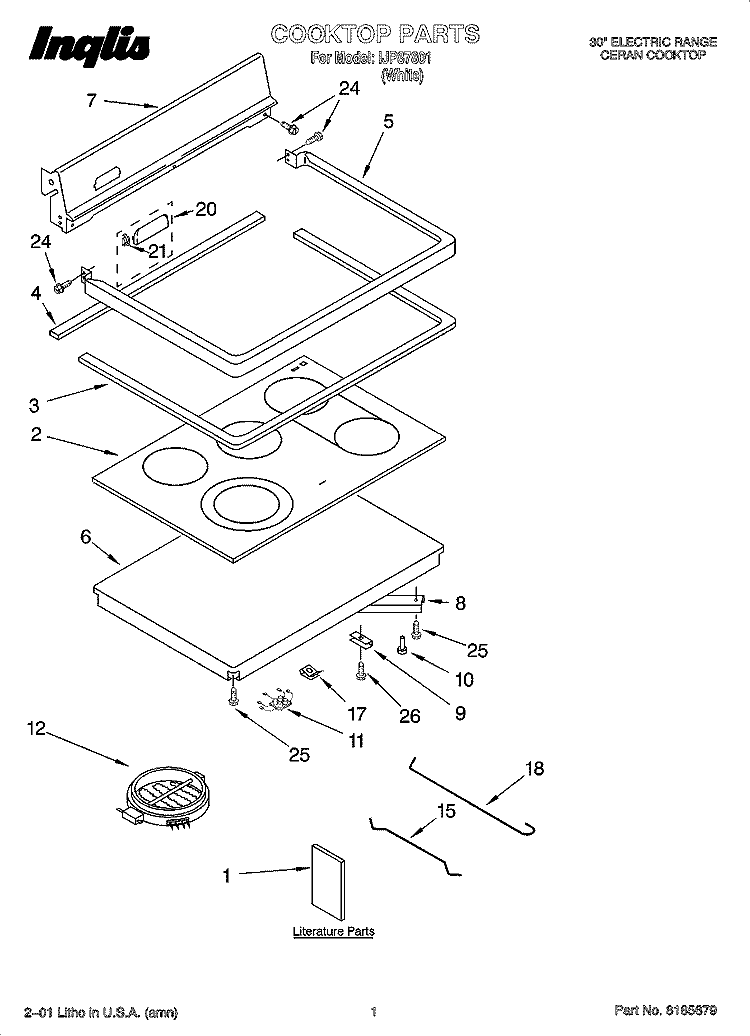 COOKTOP PARTS Diagram and Parts List for IJP87801  Inglis Range