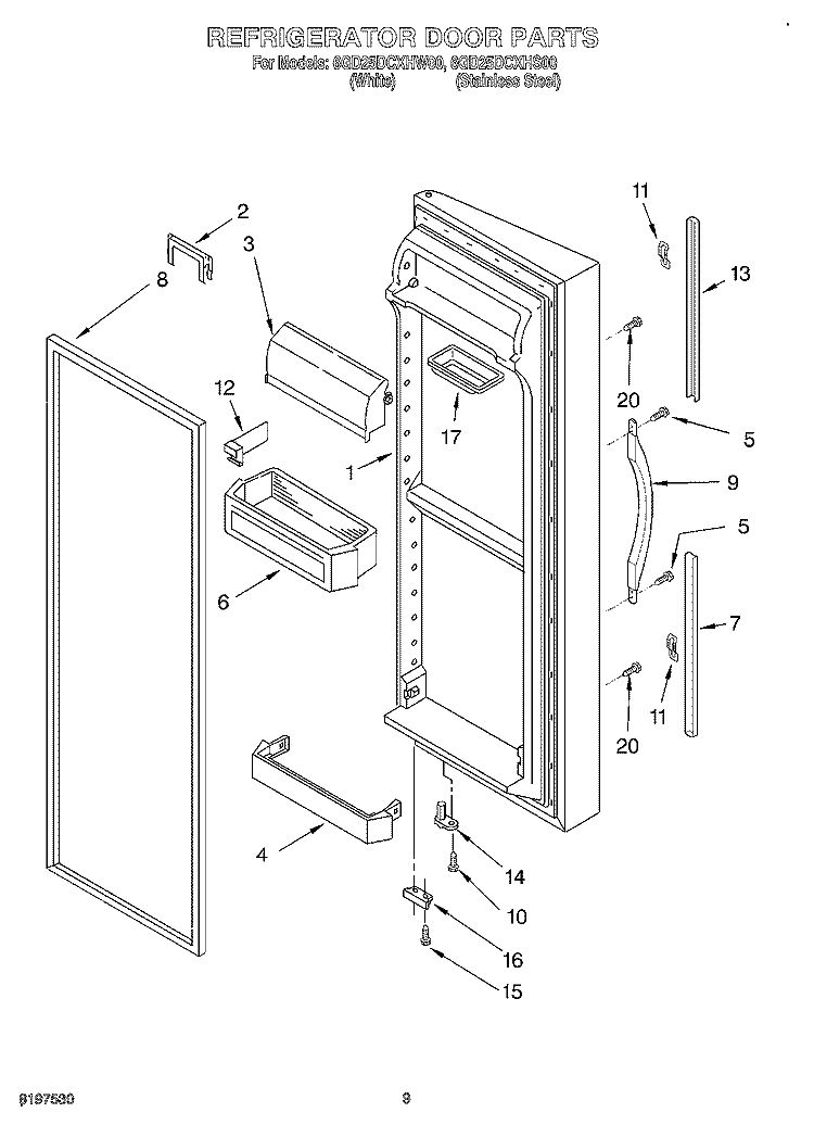 REFRIGERATOR DOOR Diagram and Parts List for 6GD25DCXHS00  Whirlpool Refrigerator