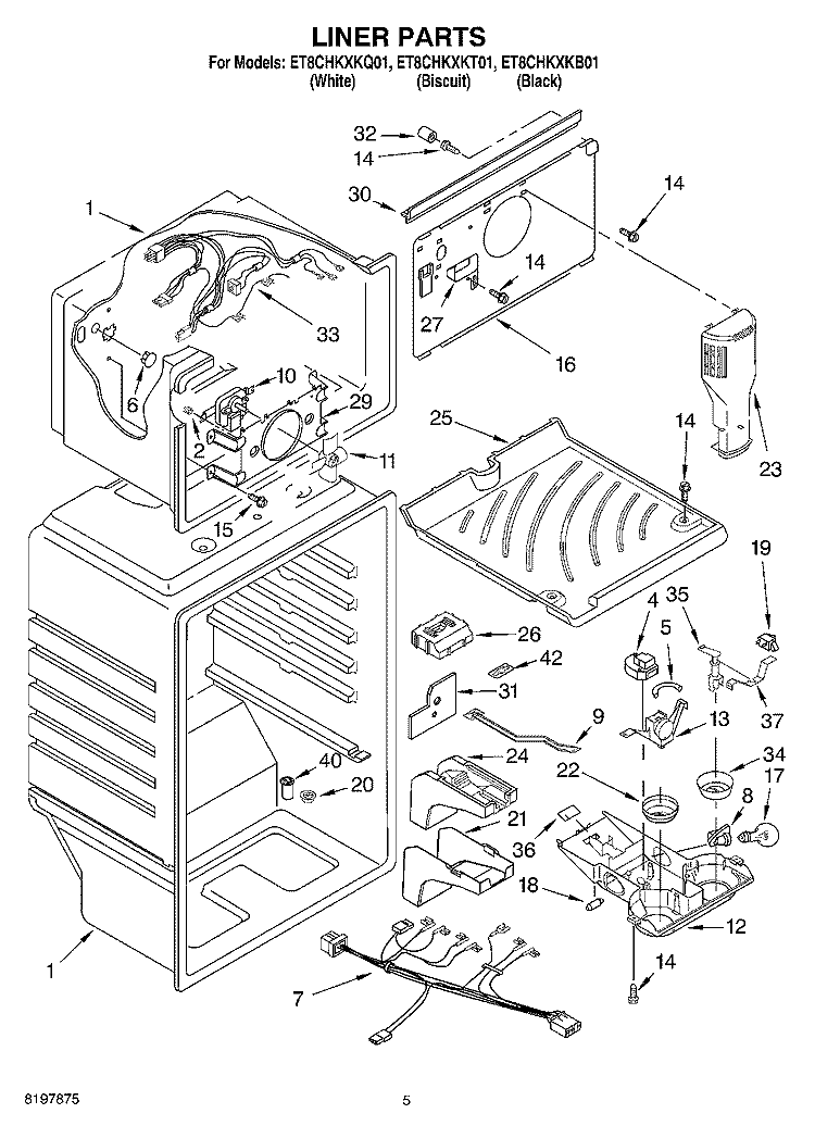 LINER Diagram and Parts List for ET8CHKXKT01  Whirlpool Refrigerator