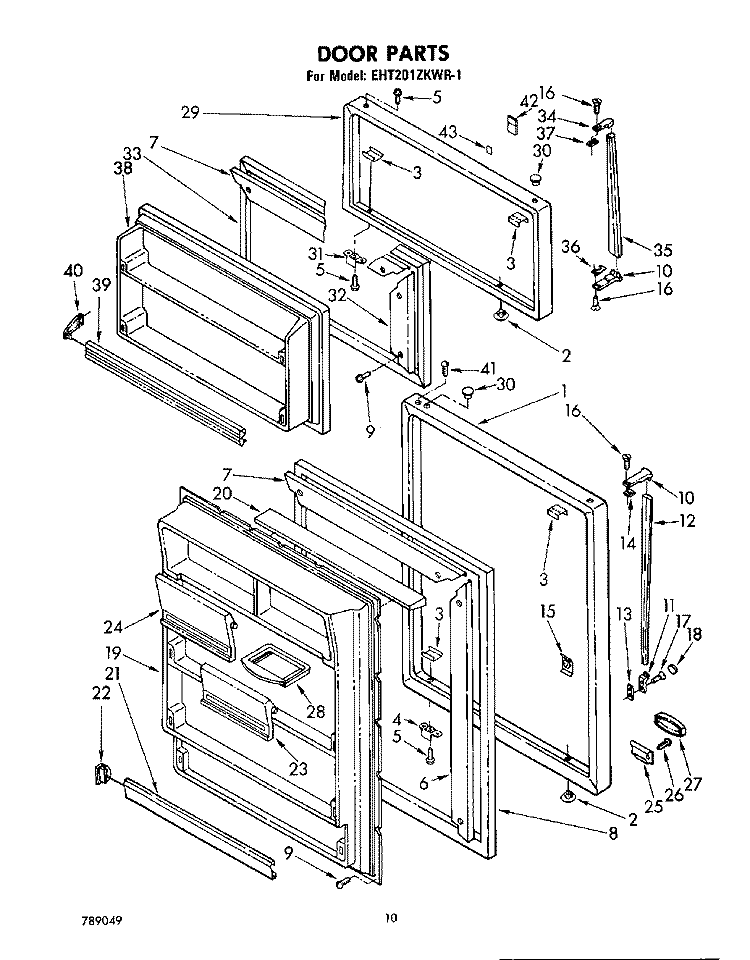 DOOR Diagram and Parts List for EHT201ZKWR1  Whirlpool Refrigerator