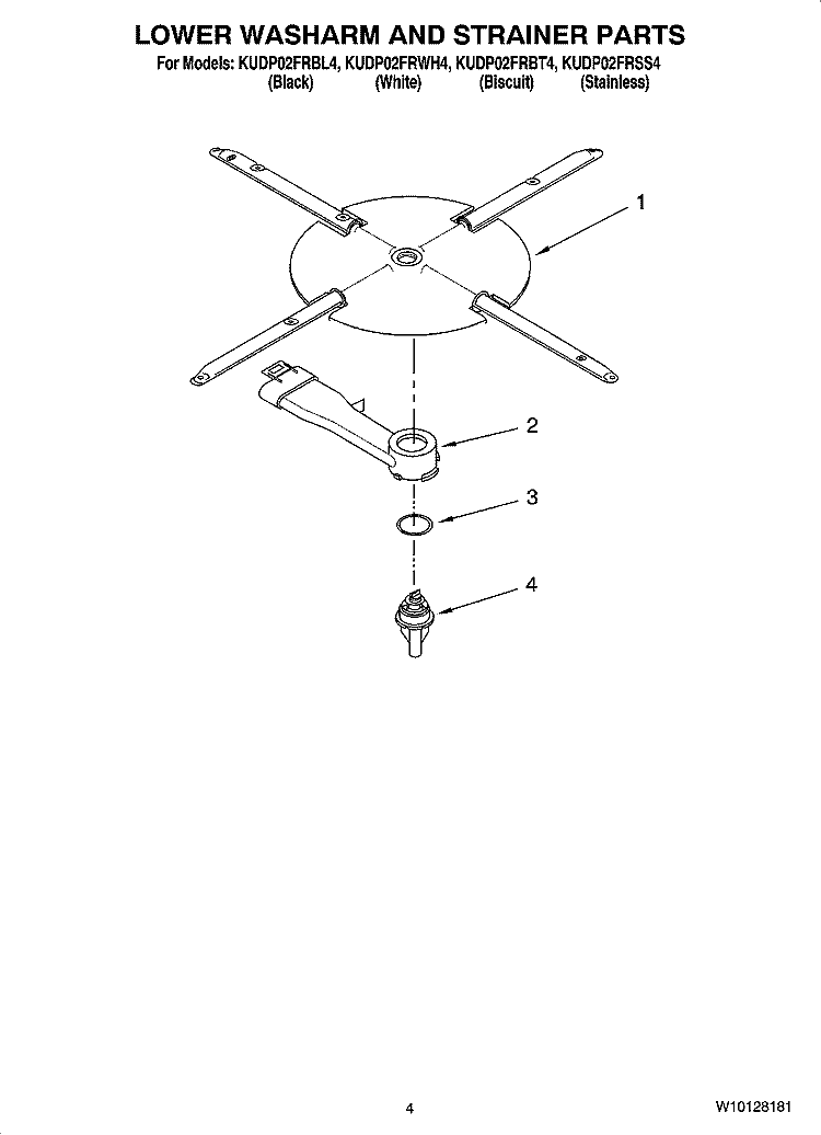 LOWER WASHARM AND STRAINER PARTS Diagram and Parts List for KUDP02FRBL4  KitchenAid Dishwasher