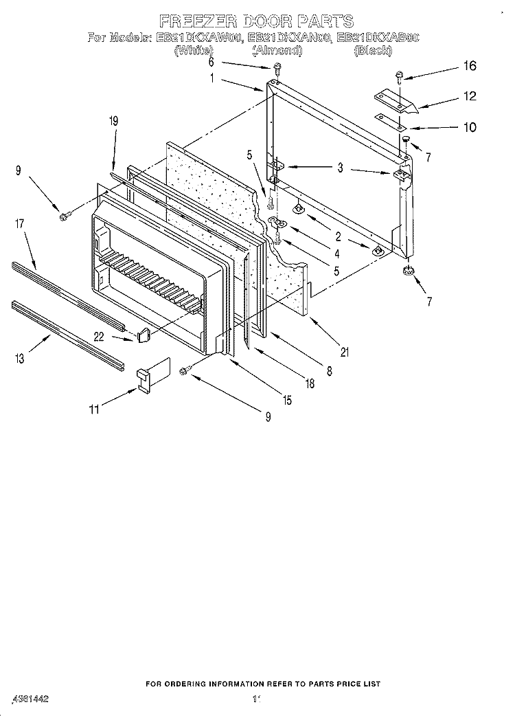 FREEZER DOOR Diagram and Parts List for EB21DKXAB00  Whirlpool Refrigerator