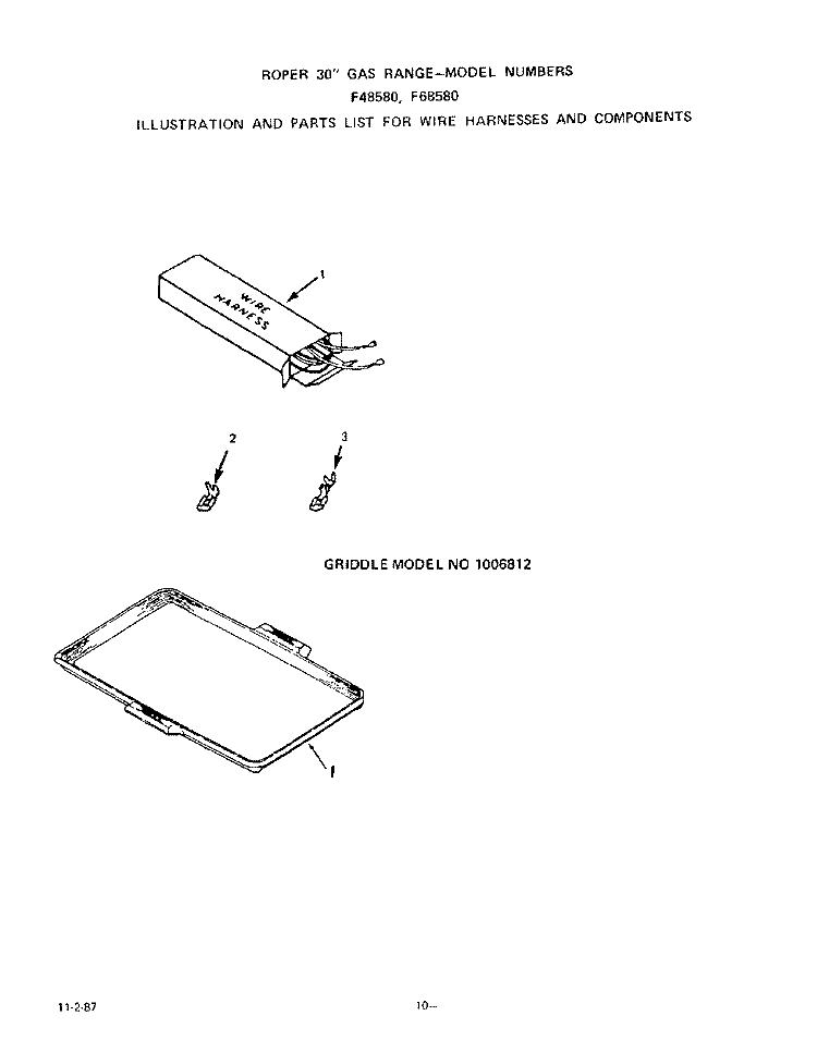 WIRE HARNESS/COMPONENTS/GRIDDLE Diagram and Parts List for F4858W0  Roper Range