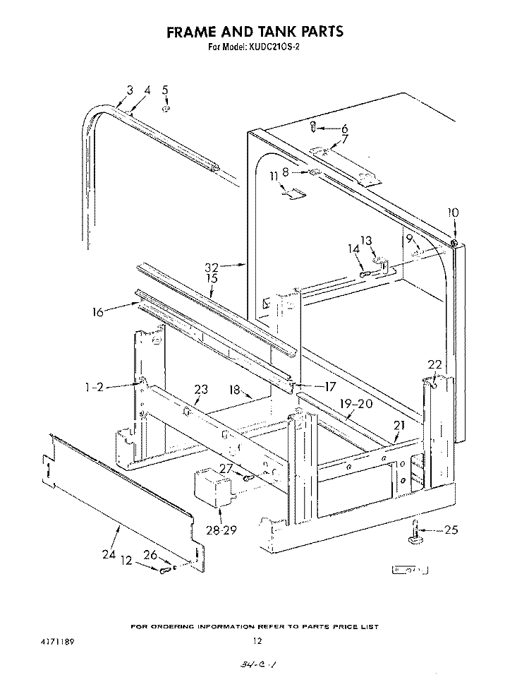 FRAME AND TANK Diagram and Parts List for KUDC210S2  KitchenAid Dishwasher