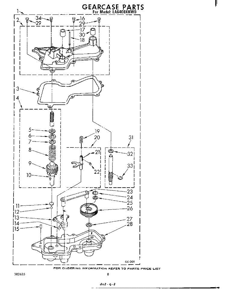 GEARCASE Diagram and Parts List for LA6400XKW0  Whirlpool Washer