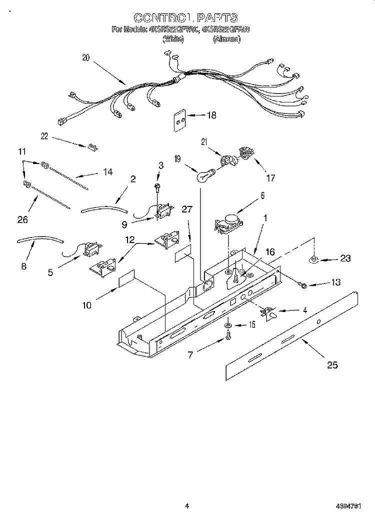 CONTROL Diagram and Parts List for 4KSRS22QFW00  KitchenAid Refrigerator