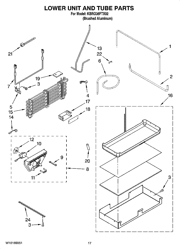 LOWER UNIT AND TUBE PARTS Diagram and Parts List for KBRO36FTX02  KitchenAid Refrigerator