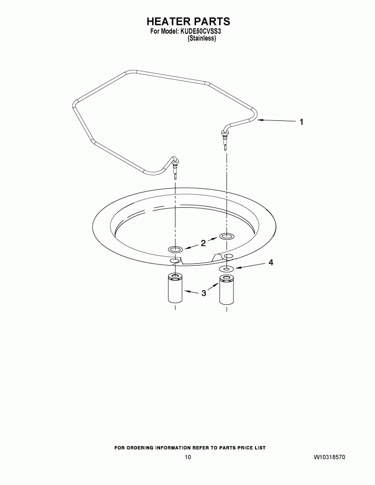 HEATER PARTS Diagram and Parts List for KUDE50CVSS3  KitchenAid Dishwasher