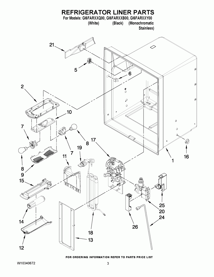REFRIGERATOR LINER PARTS Diagram and Parts List for GI6FARXXB00  Whirlpool Refrigerator