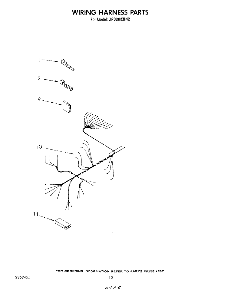 WIRING HARNESS Diagram and Parts List for DP3000XRN2  Whirlpool Dishwasher