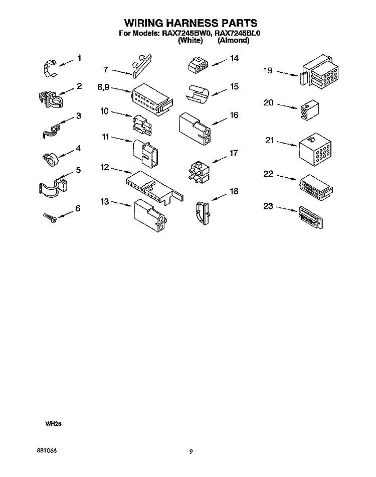 WIRING HARNESS Diagram and Parts List for RAX7245BL0  Roper Washer