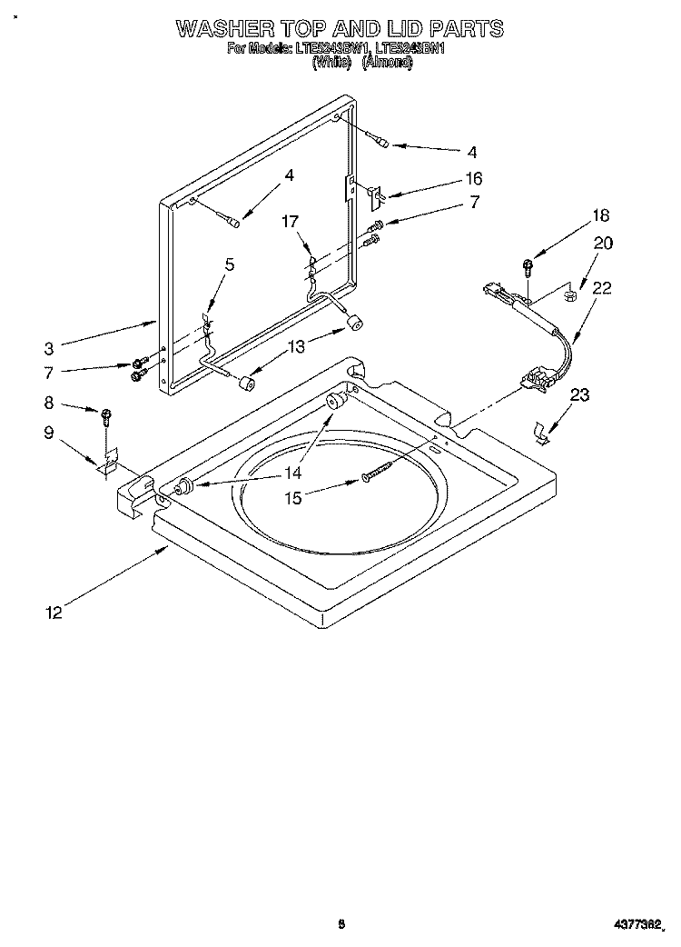 WASHER TOP AND LID Diagram and Parts List for LTE5243BW1  Whirlpool Washer Dryer Combo