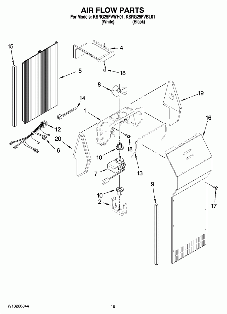 AIR FLOW PARTS Diagram and Parts List for KSRG25FVWH01  KitchenAid Refrigerator