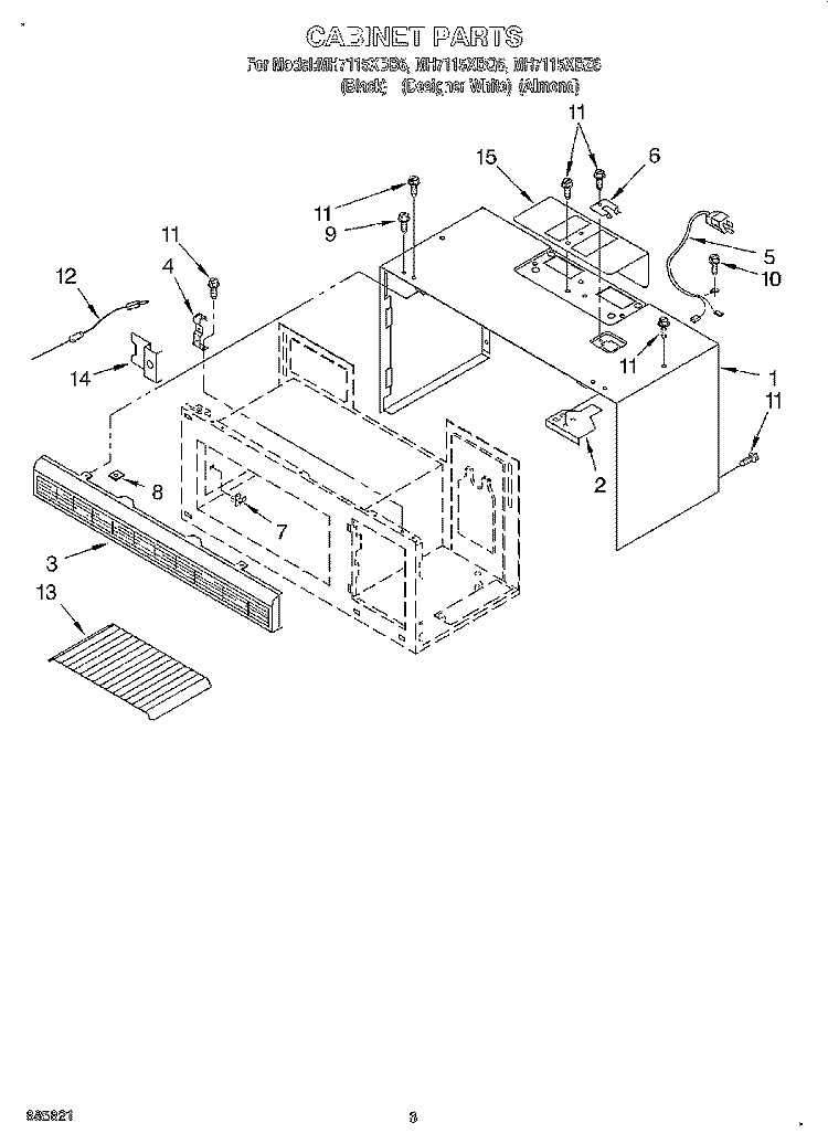 CABINET Diagram and Parts List for MH7115XBQ6  Whirlpool Microwave