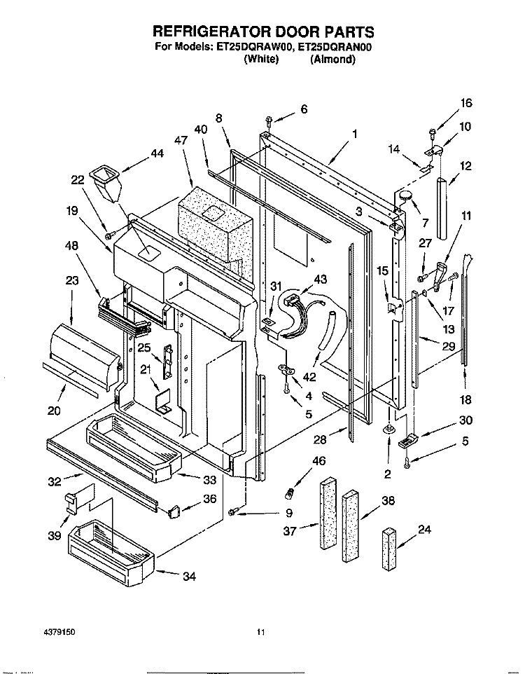 REFRIGERATOR DOOR Diagram and Parts List for ET25DQRAW00  Whirlpool Refrigerator