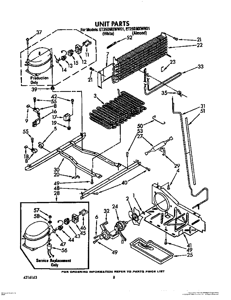 UNIT Diagram and Parts List for ET25DMXWN01  Whirlpool Refrigerator