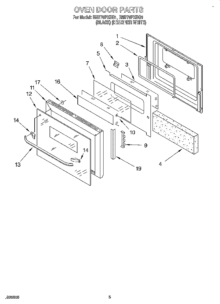 OVEN DOOR Diagram and Parts List for RM770PXBQ1  Whirlpool Wall Oven