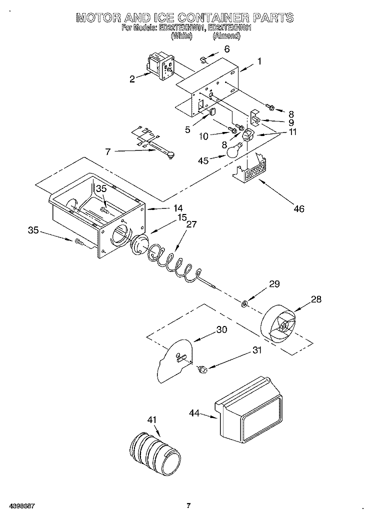 MOTOR AND ICE CONTAINER Diagram and Parts List for ED22TEXHW01  Whirlpool Refrigerator