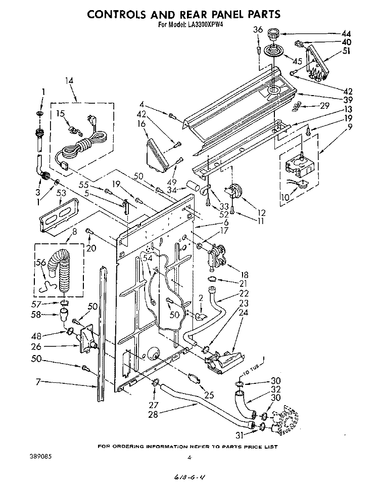 CONTROLS AND REAR PANEL Diagram and Parts List for LA3300XPW4  Whirlpool Washer