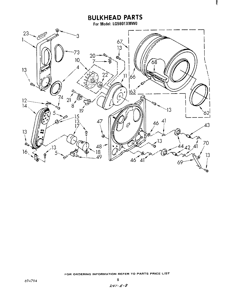 BULKHEAD Diagram and Parts List for LG5601XMW0  Whirlpool Dryer