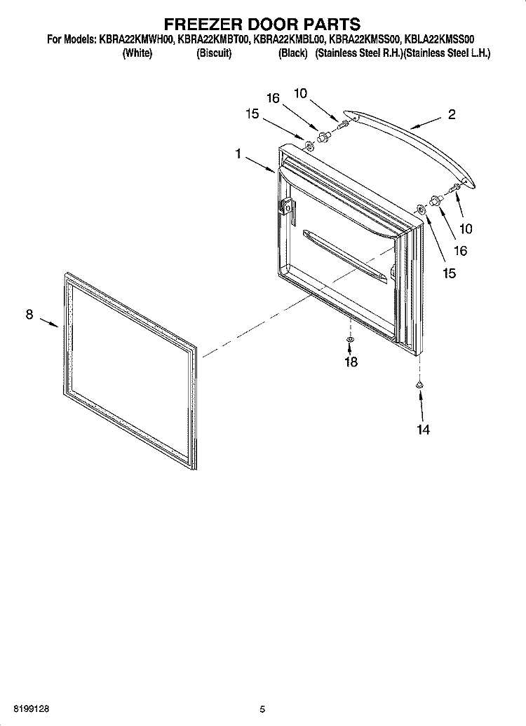 FREEZER DOOR PARTS Diagram and Parts List for KBLA22KMSS00  KitchenAid Refrigerator