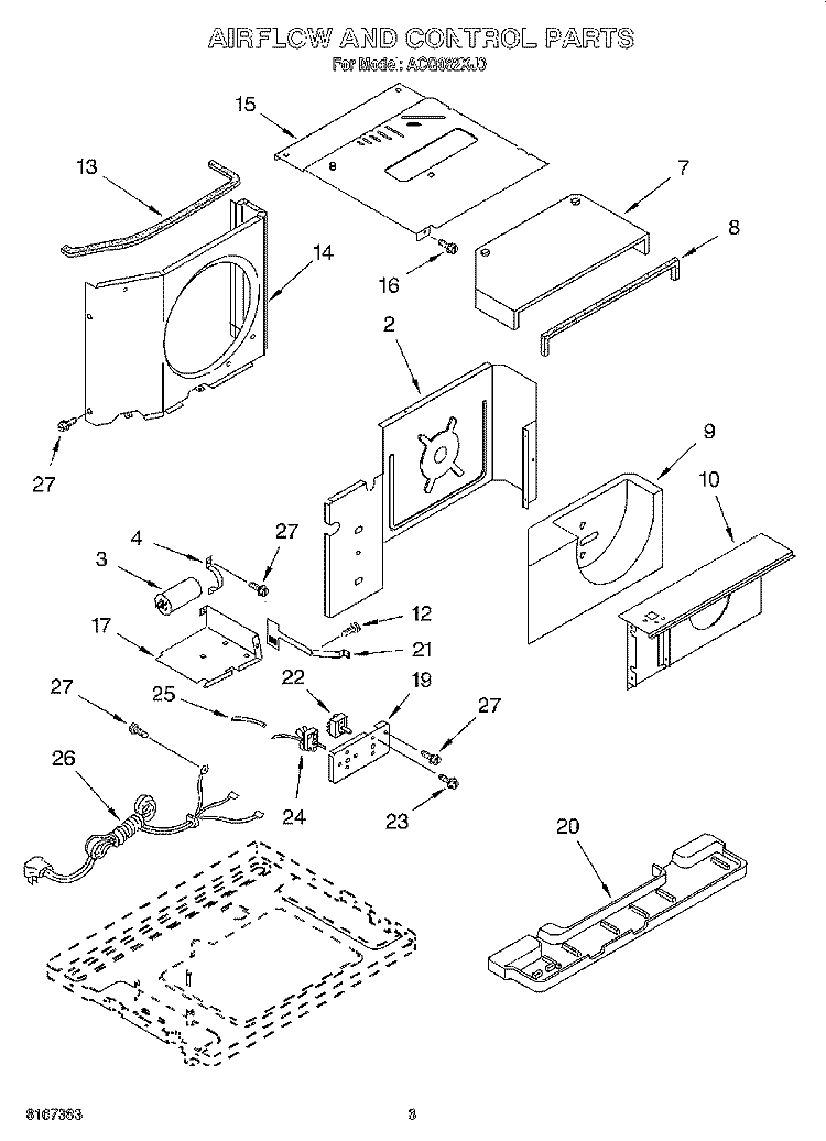 AIRFLOW AND CONTROL Diagram and Parts List for ACQ082XJ0  Whirlpool Air Conditioner