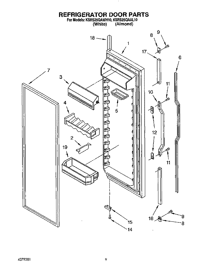 REFRIGERATOR DOOR Diagram and Parts List for KSRS25QAAL10  KitchenAid Refrigerator
