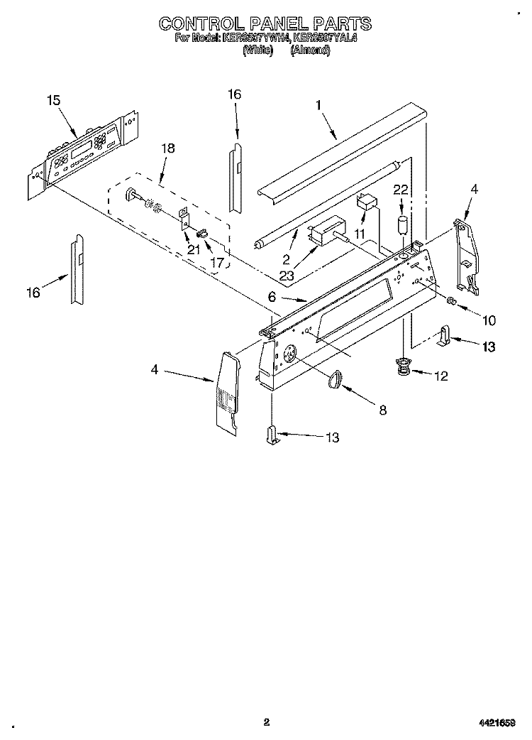 CONTROL PANEL Diagram and Parts List for KERS507YAL4  KitchenAid Range