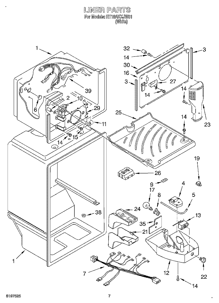 LINER Diagram and Parts List for RT18AKXJW01  Roper Refrigerator