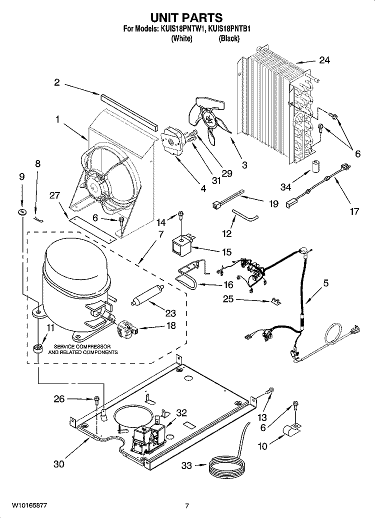 UNIT PARTS, OPTIONAL PARTS Diagram and Parts List for KUIS18PNTB1  KitchenAid Ice Maker