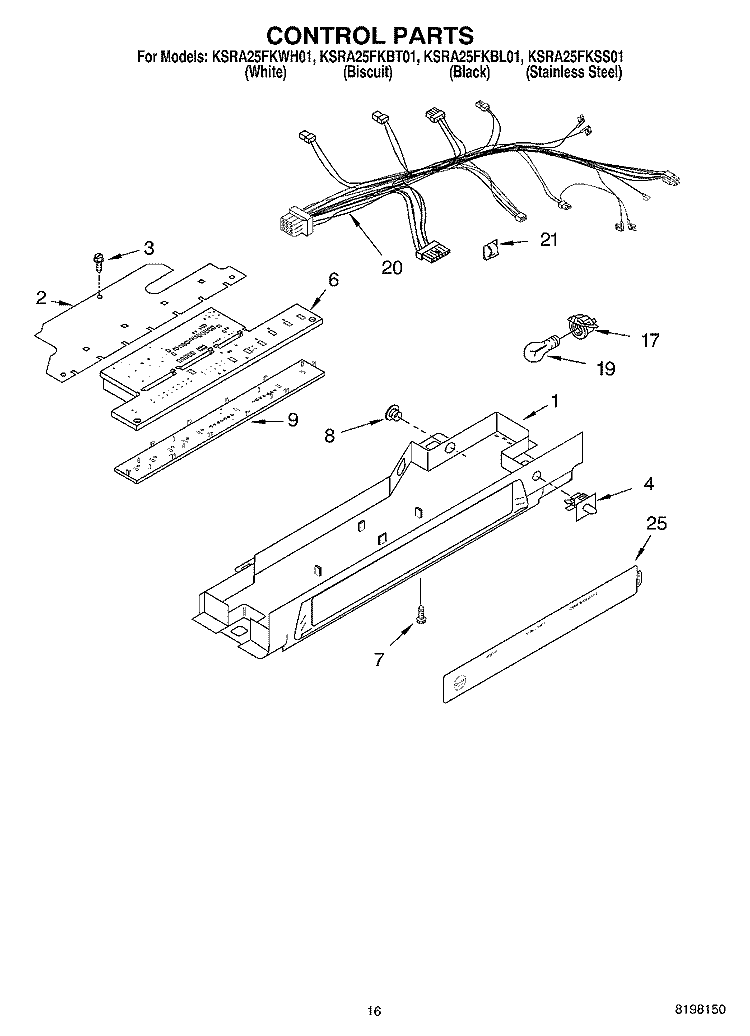 CONTROL PARTS Diagram and Parts List for KSRA25FKWH01  KitchenAid Refrigerator