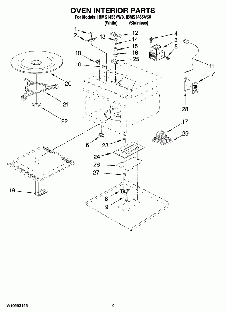 OVEN INTERIOR PARTS Diagram and Parts List for IBMS1455VW0  Whirlpool Microwave
