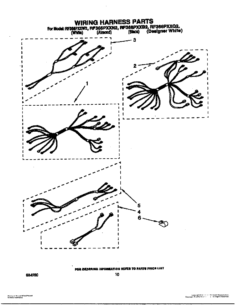 WIRING HARNESS Diagram and Parts List for RF366PXXN2  Whirlpool Range