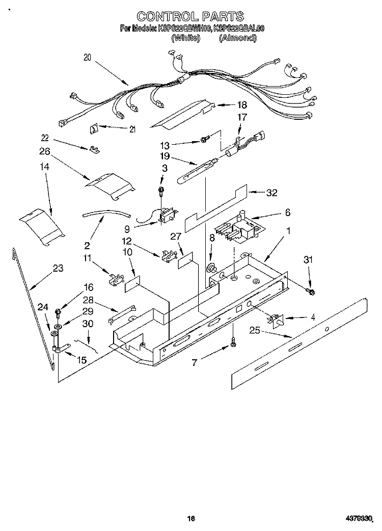 CONTROL Diagram and Parts List for KSPS22QBWH00  KitchenAid Refrigerator