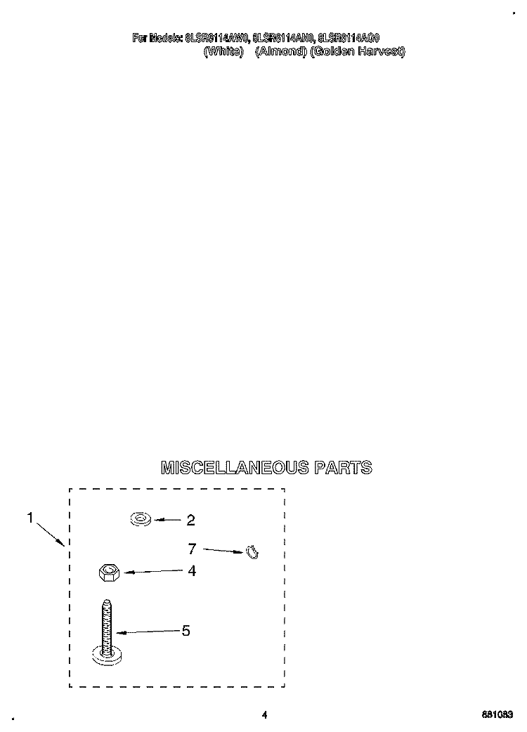 MISCELLANEOUS Diagram and Parts List for 8LSR6114AN0  Whirlpool Washer