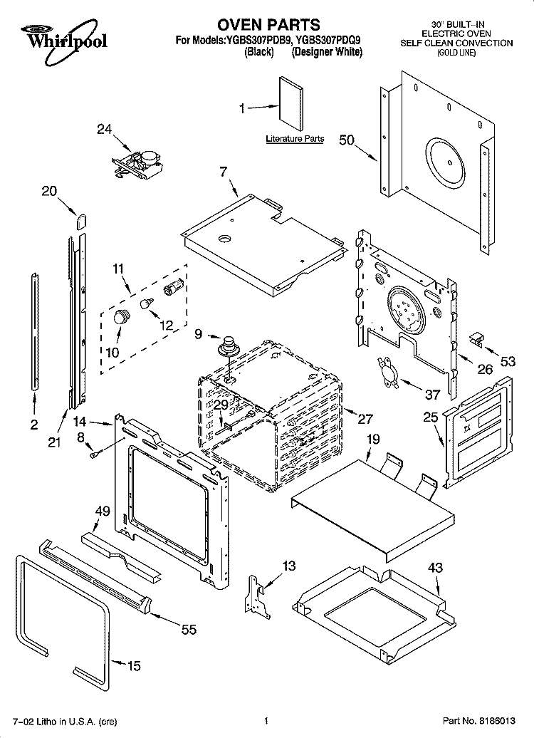 OVEN PARTS Diagram and Parts List for YGBS307PDB9  Whirlpool Wall Oven