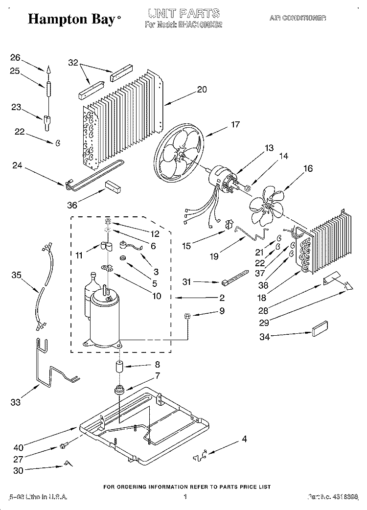 UNIT, LIT/OPTIONAL Diagram and Parts List for BHAC1000XS2  Whirlpool Air Conditioner