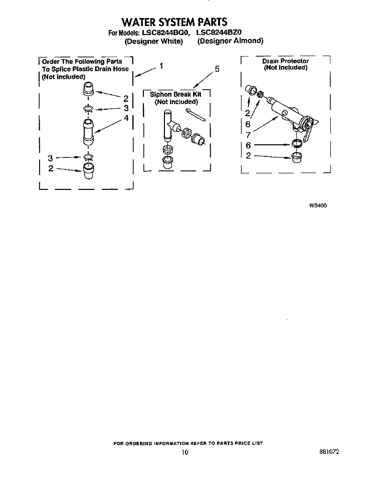 WATER SYSTEM Diagram and Parts List for LSC8244BZ0  Whirlpool Washer