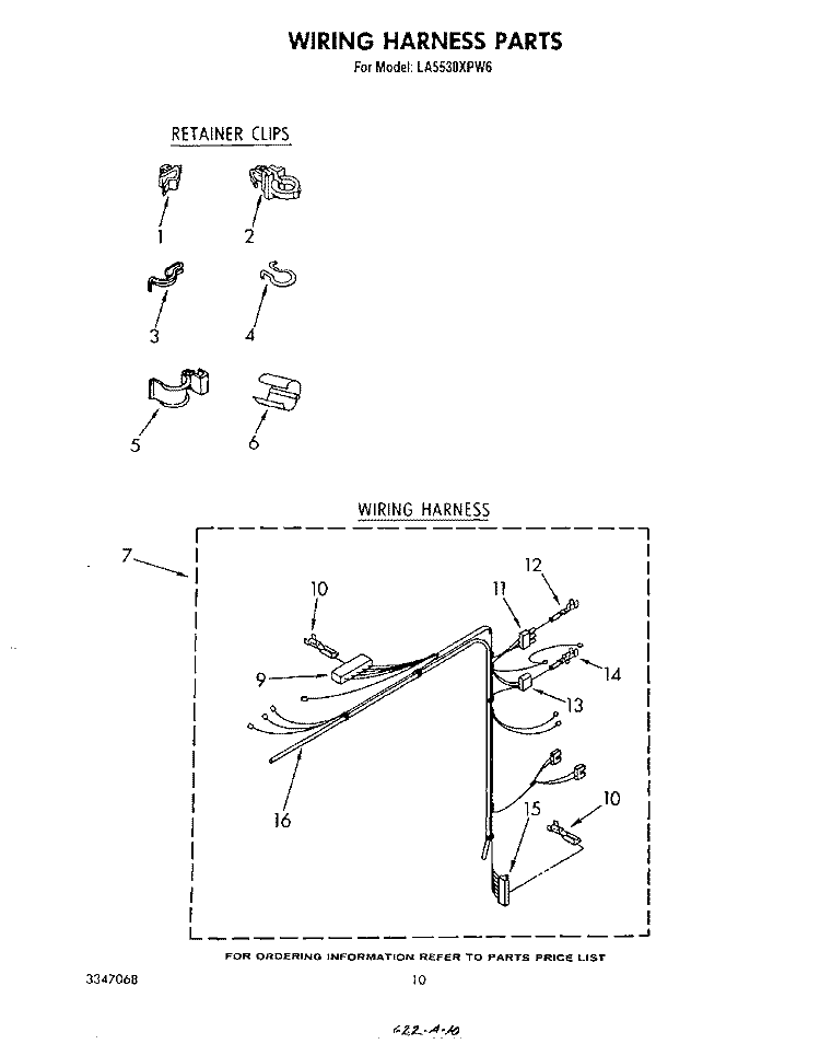 WIRING HARNESS Diagram and Parts List for LA5530XPW6  Whirlpool Washer