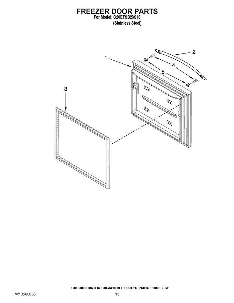 FREEZER DOOR PARTS Diagram and Parts List for G20EFSB23S10  Whirlpool Refrigerator
