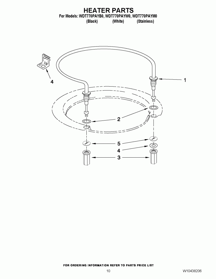HEATER PARTS Diagram and Parts List for WDT770PAYW0  Whirlpool Dishwasher